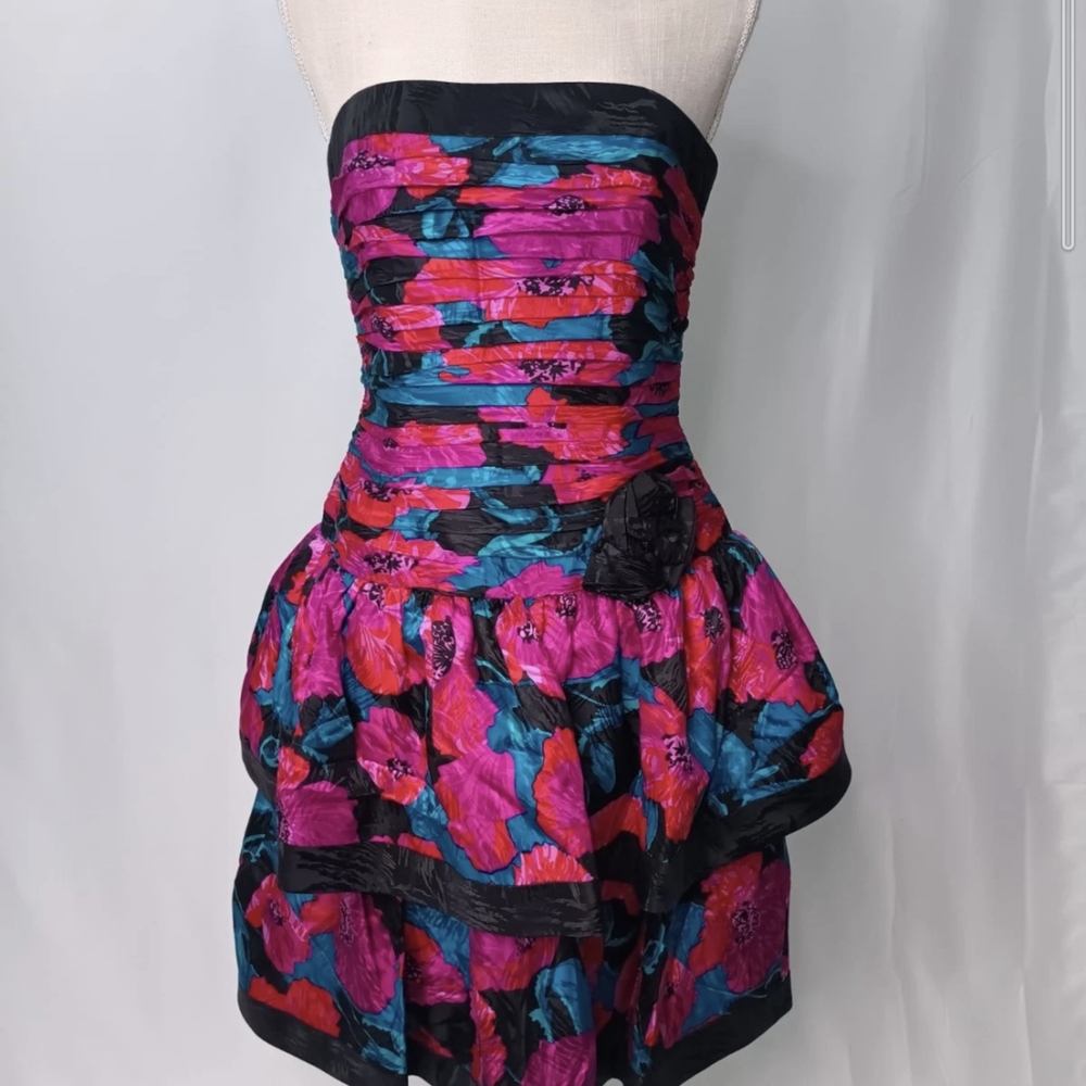 A.J. Bari Strapless Dress in Pink and Blue Floral